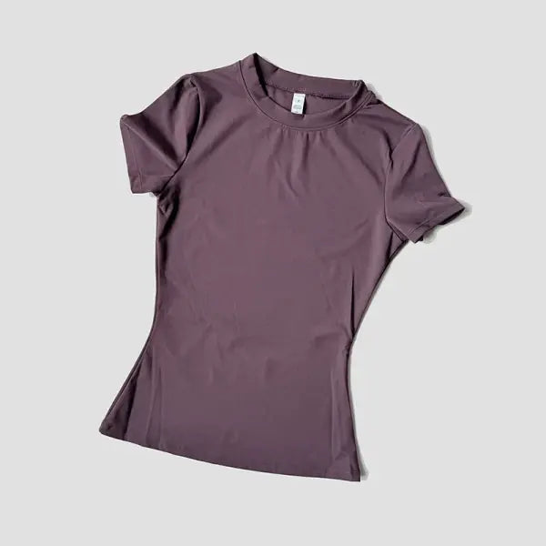 Women’s Seamless Yoga Sport T-Shirt: Short Sleeve Fitness Gym Top & Running Activewear - Purple / L