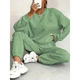 Fall Fashion Cable Knit Sweatsuit Polyester Lounge Set - green / L / United States