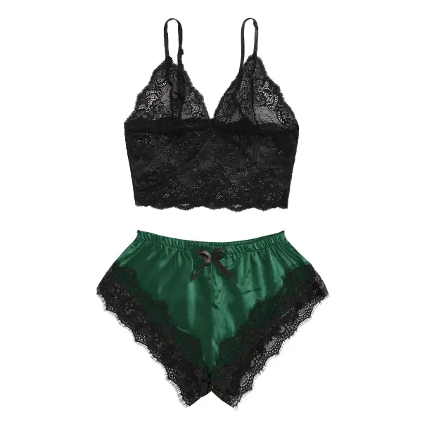 Women’s 2 Piece Sexy Lace Pajama Set See-Through Bralette Cami Top and Shorts Breathable Sleepwear Plus Size Summer