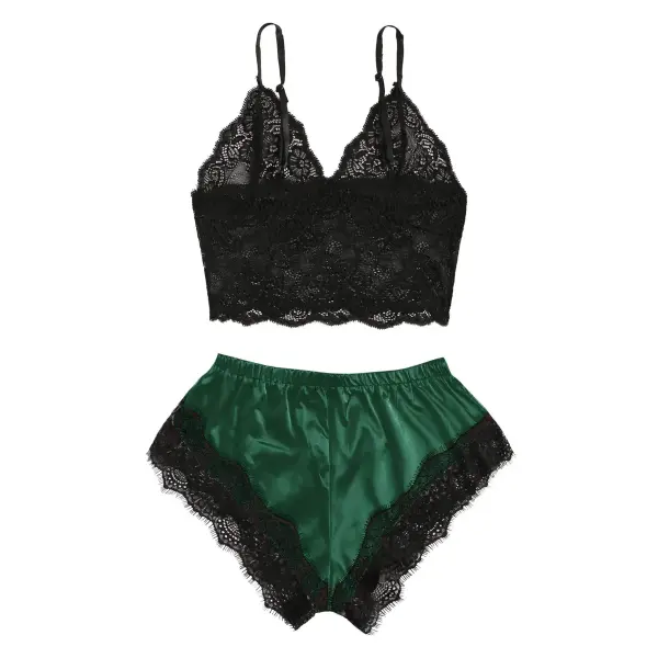 Women’s 2 Piece Sexy Lace Pajama Set See-Through Bralette Cami Top and Shorts Breathable Sleepwear Plus Size Summer