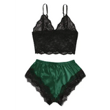 Women’s 2 Piece Sexy Lace Pajama Set See-Through Bralette Cami Top and Shorts Breathable Sleepwear Plus Size Summer