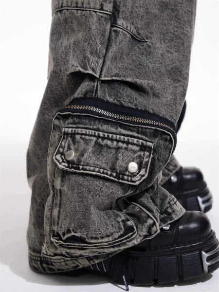Women's 2000s Y2K Cargo Jeans - Baggy Techwear Vintage Hip Hop Trousers - Himpall