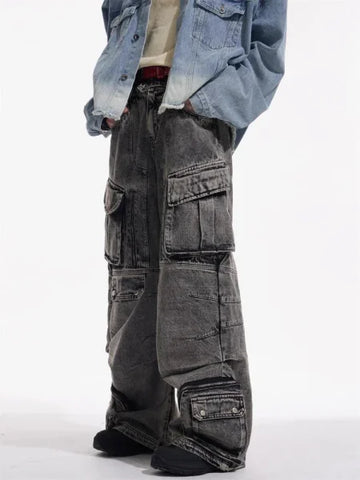 Women's 2000s Y2K Cargo Jeans - Baggy Techwear Vintage Hip Hop Trousers - Himpall