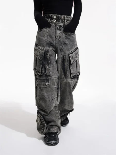 Women's 2000s Y2K Cargo Jeans - Baggy Techwear Vintage Hip Hop Trousers - Himpall