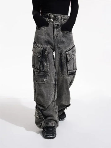 Women's 2000s Y2K Cargo Jeans - Baggy Techwear Vintage Hip Hop Trousers - Himpall