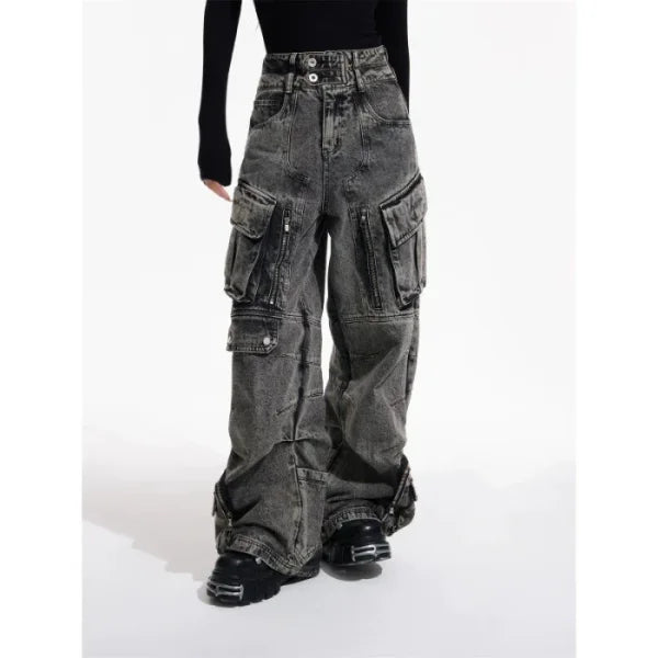 Women's 2000s Y2K Cargo Jeans - Baggy Techwear Vintage Hip Hop Trousers - Himpall