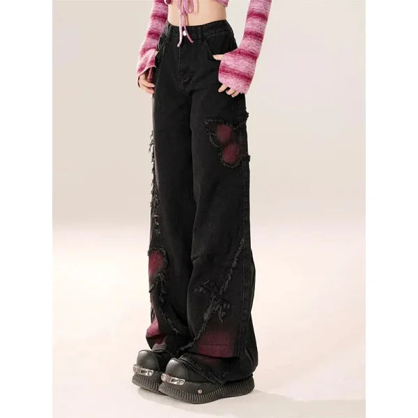 Women’s Baggy Butterfly Jeans – Vintage 90s Aesthetic Harajuku Oversize Denim Trousers