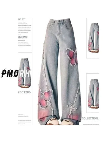 Women’s Baggy Y2K Jeans - High Waist Vintage Embroidered Denim - Himpall