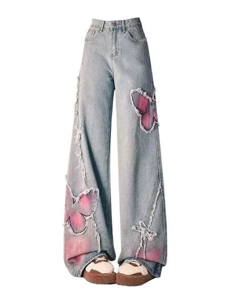 Women’s Baggy Y2K Jeans - High Waist Vintage Embroidered Denim - Himpall