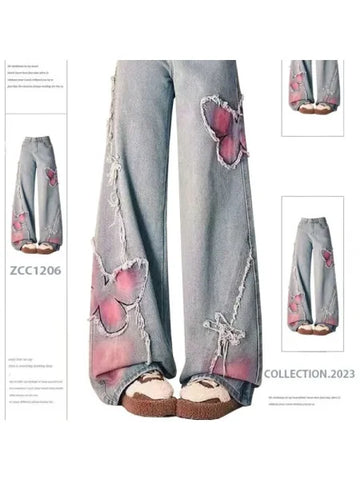 Women’s Baggy Y2K Jeans - High Waist Vintage Embroidered Denim - Himpall