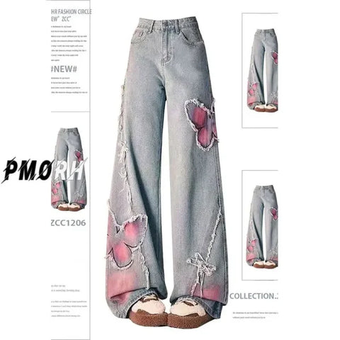 Women’s Baggy Y2K Jeans - High Waist Vintage Embroidered Denim - Himpall
