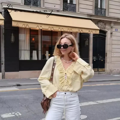 Women’s Beaded High Waist Loose Denim Jeans – Y2K Street Style 2025 - yellow / S
