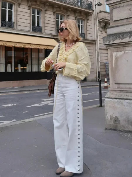 Women’s Beaded High Waist Loose Denim Jeans – Y2K Street Style 2025