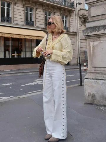 Women’s Beaded High Waist Loose Denim Jeans – Y2K Street Style 2025