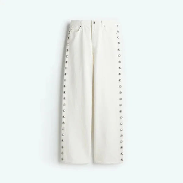 Women’s Beaded High Waist Loose Denim Jeans – Y2K Street Style 2025 - 01 white / XS