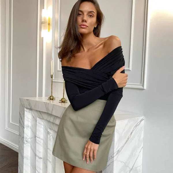 Women’s Black Backless Bodysuit – Slim Fit Long Sleeve Corset Style