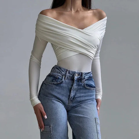 Women’s Black Backless Bodysuit – Slim Fit Long Sleeve Corset Style - S / White