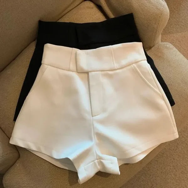 Women’s Black High Waisted Shorts – Harajuku Elegance A-Line Slim Casual Pants - Himpall