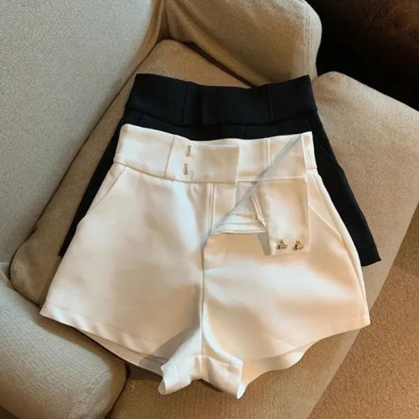 Women’s Black High Waisted Shorts – Harajuku Elegance A-Line Slim Casual Pants - Himpall