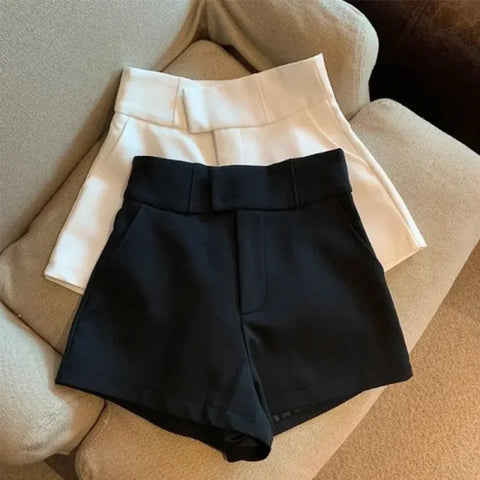 Women’s Black High Waisted Shorts – Harajuku Elegance A-Line Slim Casual Pants - Himpall