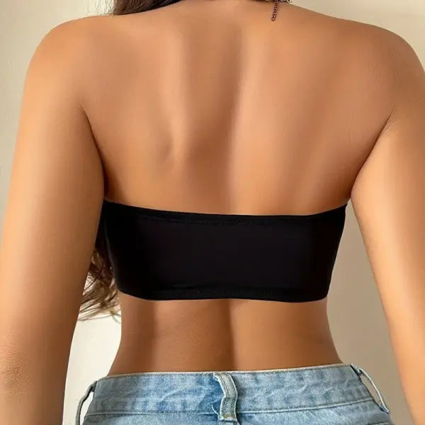 Women’s Bra Black Front Buckle Removable Padded Wireless Soft Ice Silk Traceless Bra Strapless Underwear For Women