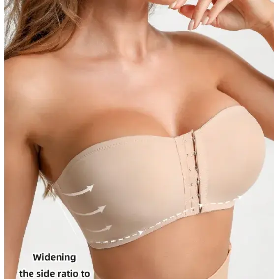 Women’s Bra Black Front Buckle Removable Padded Wireless Soft Ice Silk Traceless Bra Strapless Underwear For Women