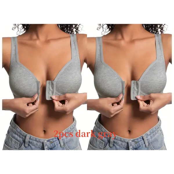 Women’s Bra Wire-Free Front Closure Solid Color Full Coverage Fixed Cups More Considerate for Middle-Aged And Elderly