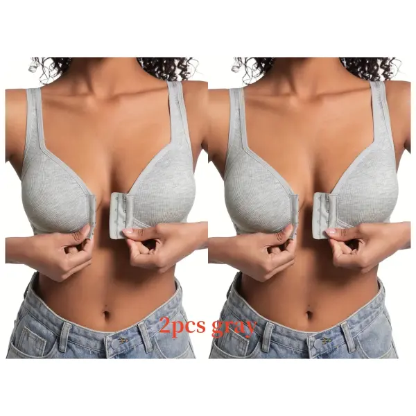 Women’s Bra Wire-Free Front Closure Solid Color Full Coverage Fixed Cups More Considerate for Middle-Aged And Elderly