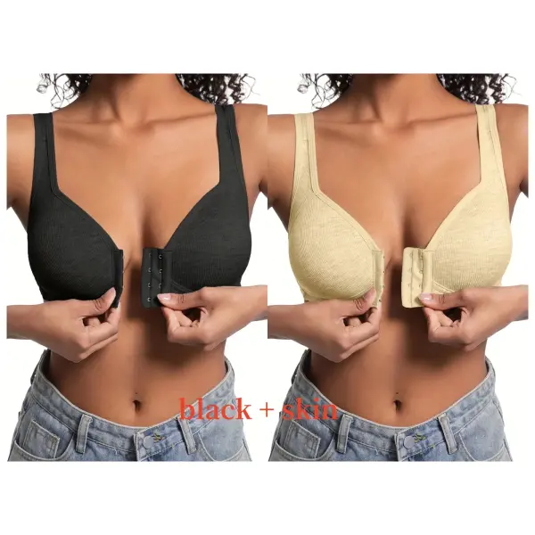 Women’s Bra Wire-Free Front Closure Solid Color Full Coverage Fixed Cups More Considerate for Middle-Aged And Elderly