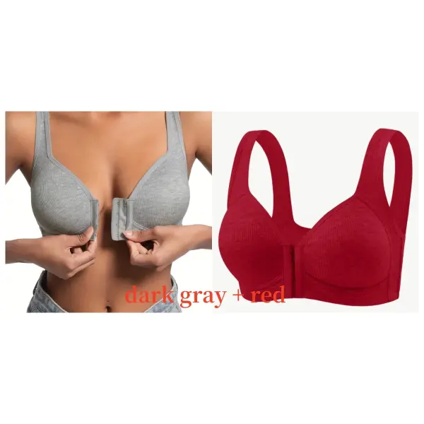Women’s Bra Wire-Free Front Closure Solid Color Full Coverage Fixed Cups More Considerate for Middle-Aged And Elderly