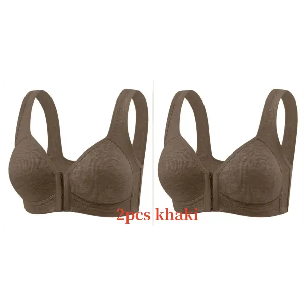 Women’s Bra Wire-Free Front Closure Solid Color Full Coverage Fixed Cups More Considerate for Middle-Aged And Elderly