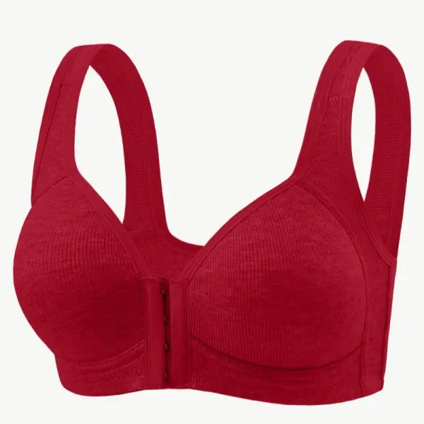 Women’s Bra Wire-Free Front Closure Solid Color Full Coverage Fixed Cups More Considerate for Middle-Aged And Elderly