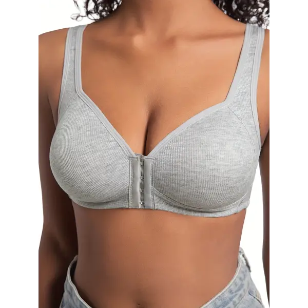 Women’s Bra Wire-Free Front Closure Solid Color Full Coverage Fixed Cups More Considerate for Middle-Aged And Elderly