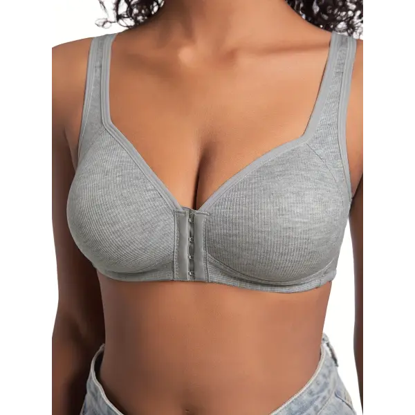 Women’s Bra Wire-Free Front Closure Solid Color Full Coverage Fixed Cups More Considerate for Middle-Aged And Elderly