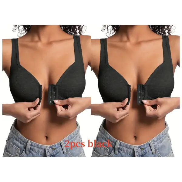 Women’s Bra Wire-Free Front Closure Solid Color Full Coverage Fixed Cups More Considerate for Middle-Aged And Elderly