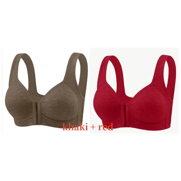 Women’s Bra Wire-Free Front Closure Solid Color Full Coverage Fixed Cups More Considerate for Middle-Aged And Elderly