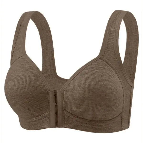 Women’s Bra Wire-Free Front Closure Solid Color Full Coverage Fixed Cups More Considerate for Middle-Aged And Elderly