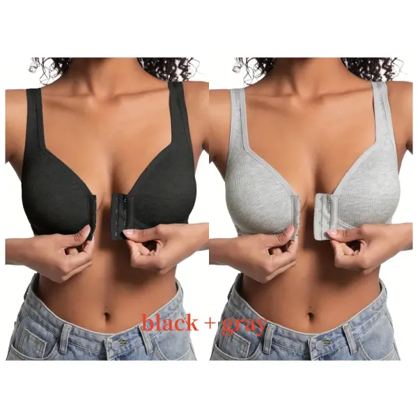 Women’s Bra Wire-Free Front Closure Solid Color Full Coverage Fixed Cups More Considerate for Middle-Aged And Elderly