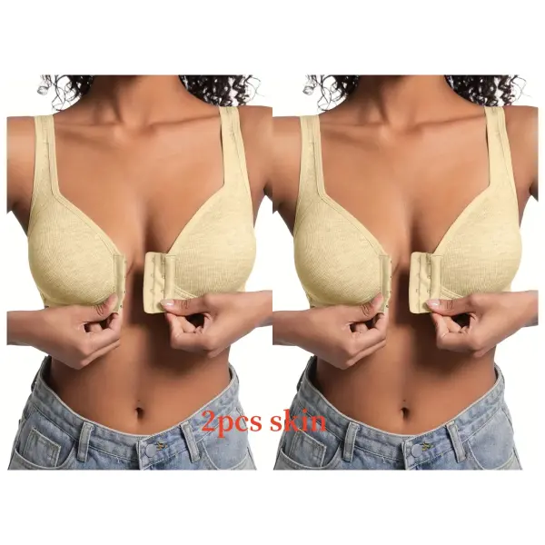 Women’s Bra Wire-Free Front Closure Solid Color Full Coverage Fixed Cups More Considerate for Middle-Aged And Elderly