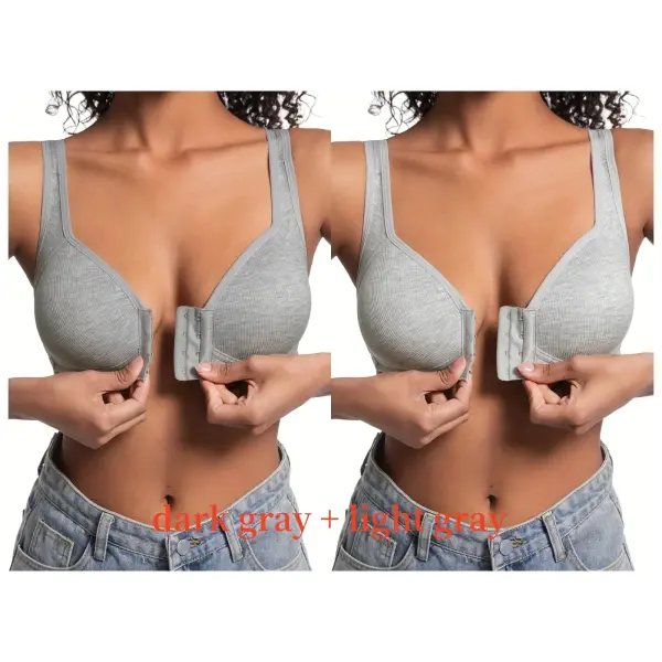 Women’s Bra Wire-Free Front Closure Solid Color Full Coverage Fixed Cups More Considerate for Middle-Aged And Elderly