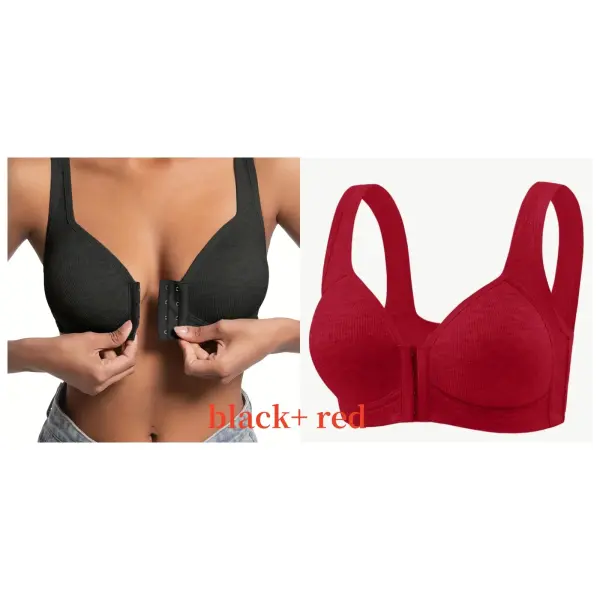 Women’s Bra Wire-Free Front Closure Solid Color Full Coverage Fixed Cups More Considerate for Middle-Aged And Elderly