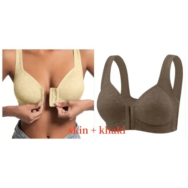 Women’s Bra Wire-Free Front Closure Solid Color Full Coverage Fixed Cups More Considerate for Middle-Aged And Elderly