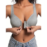 Women’s Bra Wire-Free Front Closure Solid Color Full Coverage Fixed Cups More Considerate for Middle-Aged And Elderly