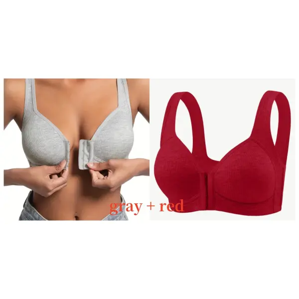 Women’s Bra Wire-Free Front Closure Solid Color Full Coverage Fixed Cups More Considerate for Middle-Aged And Elderly