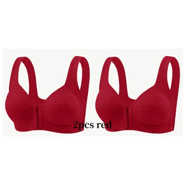 Women’s Bra Wire-Free Front Closure Solid Color Full Coverage Fixed Cups More Considerate for Middle-Aged And Elderly
