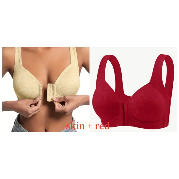 Women’s Bra Wire-Free Front Closure Solid Color Full Coverage Fixed Cups More Considerate for Middle-Aged And Elderly