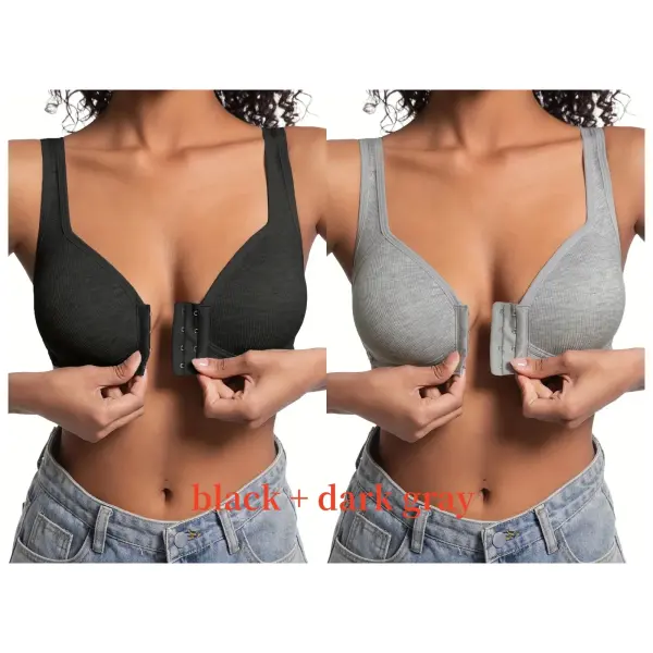 Women’s Bra Wire-Free Front Closure Solid Color Full Coverage Fixed Cups More Considerate for Middle-Aged And Elderly