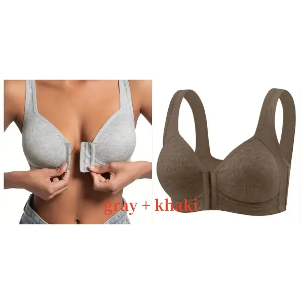 Women’s Bra Wire-Free Front Closure Solid Color Full Coverage Fixed Cups More Considerate for Middle-Aged And Elderly