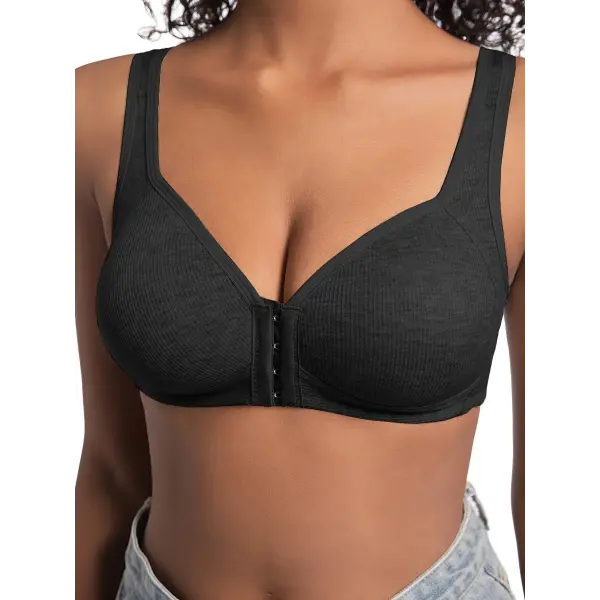 Women’s Bra Wire-Free Front Closure Solid Color Full Coverage Fixed Cups More Considerate for Middle-Aged And Elderly