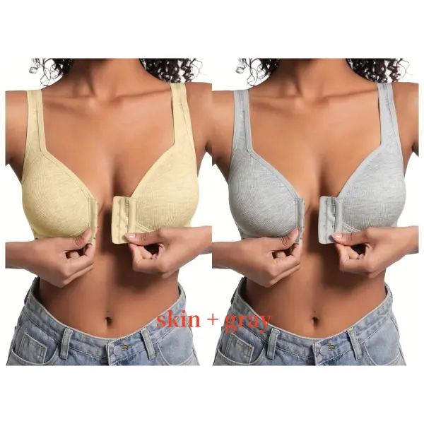 Women’s Bra Wire-Free Front Closure Solid Color Full Coverage Fixed Cups More Considerate for Middle-Aged And Elderly